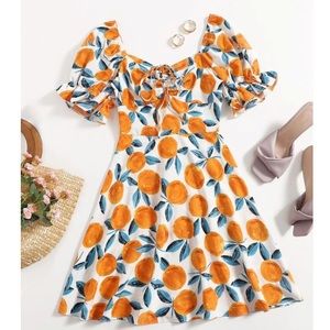 SHEIN Sweetheart Neck Orange Pattern Dress